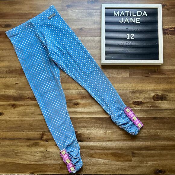 Matilda Jane Make Believe By Design Blue Purple Polka Dot Knit Leggings Pants 12 - Picture 1 of 7